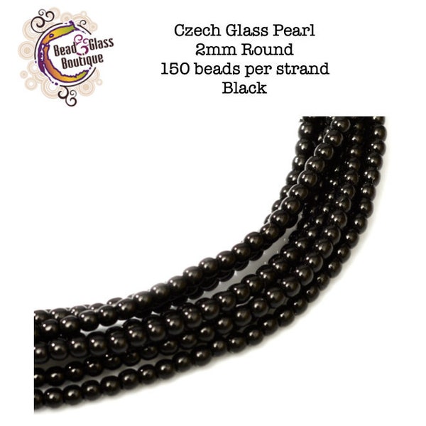 Czech Glass Round Pearl Druk Bead, Single Hole, Opaque Shiny Black, CHOOSE SIZE: 2mm (150 beads), 3mm (150), 4mm (120), 6mm (100), 8mm (75)
