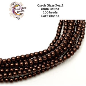 Czech Glass Round Pearl Druk Bead, Single Hole, Dark Sienna Shiny, SIZE: 2mm 150 beads Bead Weaving Bead Embroidery Embellishment image 1