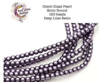 Czech Glass Round Pearl Druk Bead, Single Hole, Deep Lilac Satin, CHOOSE SIZE: 2mm (150 beads) & 3mm (150 beads); Purple Semi-Matte; Weaving