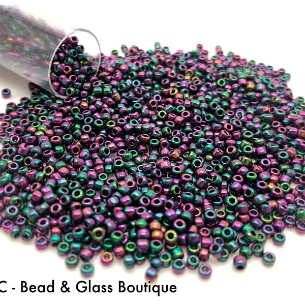 Japanese Round Seed Bead, #462C Higher Metallic Plum Emerald Iris, Size 11/0, Bead Weaving, Bead Embroidery, Embellishment Stitching