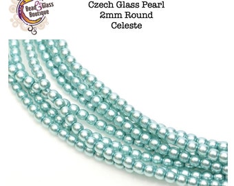 Czech Glass Round Pearl Druk Bead, Single Hole, Celeste (Shiny Light Teal), CHOOSE SIZE: 2mm (150 beads) and 4mm (120 beads); Bead Weaving