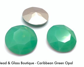 Glass Rhinestone - Crown Stone #1201 - 27mm - Caribbean Green Opal (Foiled), 1 piece, No Hole Pointback, Fancy; Bead Weaving Bead Embroidery