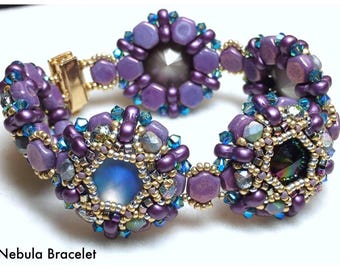 KIT: Nebula Bracelet Kit, {Blue, Silver, Bronze} OR {Purple, Gold, Silver};  Beading Kit, Design by Erika Sandor, Includes Pattern
