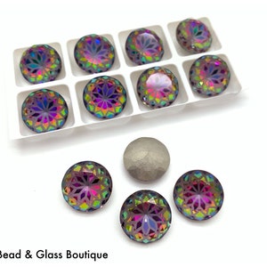 Glass Rhinestone - Lotus Chaton - 14mm Round - Volcano (foiled), 4 ...