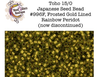 DISCONTINUED - Toho, Japanese Round Seed Bead, #996F Frosted Gold Lined Rainbow Peridot, CHOOSE:  8/0 and 15/0, Bead Weaving Embroidery