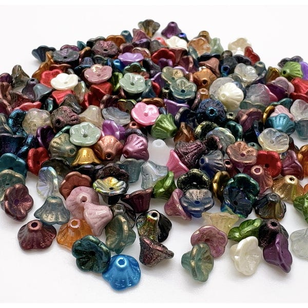 Flower Cup Beads, 7mm x 5mm, Czech Glass, Single Hole, Color Mix #1, 50 beads; Bead Embroidery Weaving Embellishment