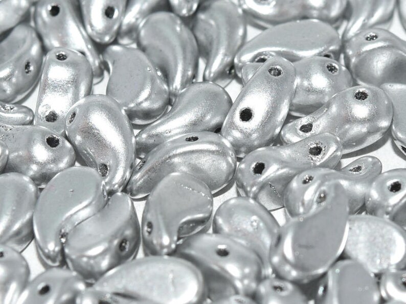 approximately 50 beads Aluminum Silver Two Holes 5x8mm Czech Glass ZoliDuo Bead SemiMatte Metallic Silver ChOOse LEFT RIGHT VERSION