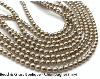 Czech Glass Round Pearl Beads, Shiny OR Matte Champagne, CHOOSE SIZE: 2mm (150 beads) and 4mm (120 beads); Bead Embroidery, Weaving