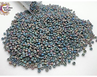 DISCONTINUED Japanese Round Seed Bead Size 11/0, #F462J Sparkle Matte Metallic Dark Blue Khaki Iris, approx 30 grams Bead Weaving Embroidery