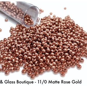 Heavy Metal Seed Bead, approximately 50 grams in 6&quot; tube, Matte 24kt Rose Gold, CHOOSE SIZE:  11/0 & 8/0 Shelley Nybakke Spacer Bead Weaving