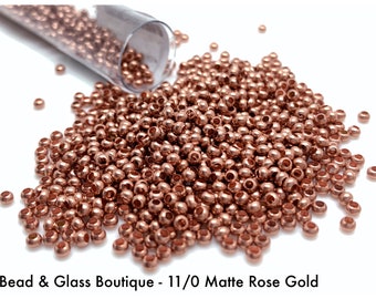 Heavy Metal Seed Bead, approximately 50 grams in 6" tube, Matte 24kt Rose Gold, CHOOSE SIZE:  11/0 & 8/0 Shelley Nybakke Spacer Bead Weaving