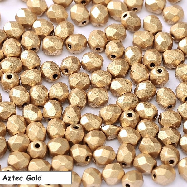 Firepolish Czech Glass Round Bead, Aztec Gold (brushed finish metallic) CHOOSE Size & Quantity:  3mm, 4mm, 6mm with 50, 100, or 250 beads