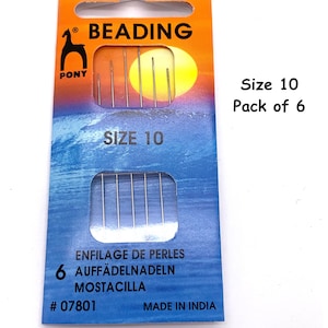 Pony Beading Needles, CHOOSE YOUR SiZE & QUANTITY:  Standard and Sharps, Size 10, 11, 12 and Assorted in packages of 6 needles or 25 needles
