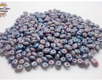 SuperDuo 2-hole Czech Glass Seed Bead, 2.5mm x 5mm, Nebula Chalk Lavender * ODD LOT *, approximately 11 gram tube; Bead Weaving Embroidery