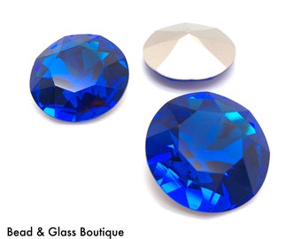 Glass Rhinestone - Crown Stone #1201 - 27mm - Capri Blue (Foiled), 1 piece, No Hole Pointback, Fancy; Bead Weaving Bead Embroidery