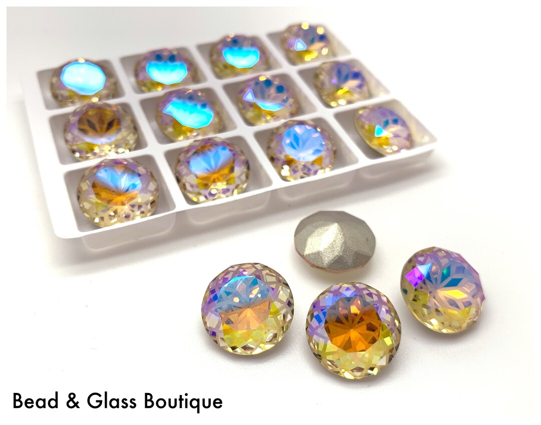 Glass Rhinestone - Lotus Chaton - 14mm Round - Paradise Shine (foiled ...