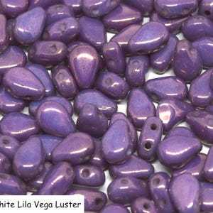 Round DropDuo, Two Hole Czech Glass Bead, 5x7mm, approx 50 beads, CHOOSE: Green Luster, Bronze Vega, Cream Luster, Lila Vega, Blue Luster