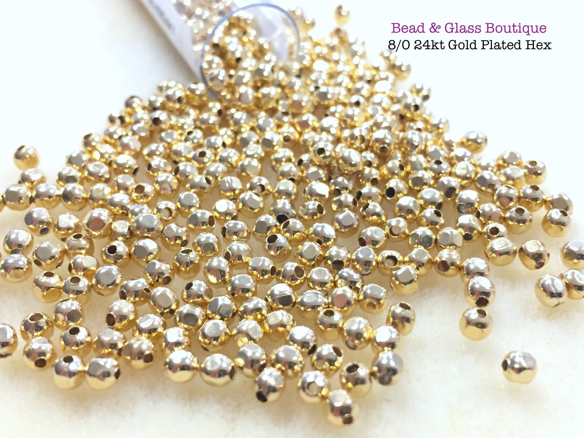 8/0 24KT Gold plated Metal Round Seed Beads-15Grams- Made in USA