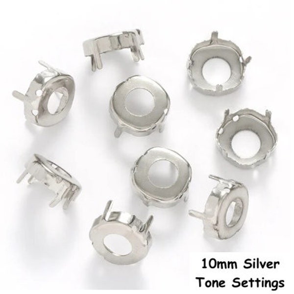 Square / Cushion Metal Prong Setting, 10mm Square and #4470 Claw, Sew Through, 4 pieces, CHOOSE: Silver or Gold; Bead Embroidery & Weaving