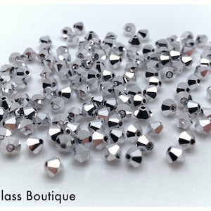 Preciosa Crystal, #5328 Bicone Bead, 144 beads, Full Labrador (Bright Metallic Silver), CHOOSE: 3mm or 4mm; Bead Weaving Bead Embroidery