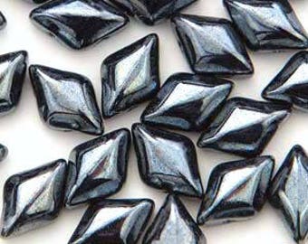 Czech Glass GemDuo Bead, Two Hole Bead, 8x5mm, 10 grams, Metallic Jet Hematite (Gunmetal) - for Bead Weaving, Bead Embroidery, DIY Jewelry