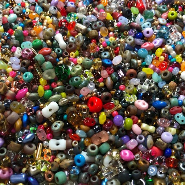 MIXED BEADS "The Everything Bagel Mix" 100 grams of beads! Czech & Japanese Beads: Round Seed Beads, Mini-, SuperDuo, Rulla, Matubo