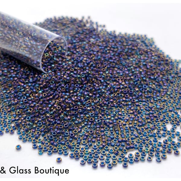 Japanese Round Seed Bead, #385 Teal Lined Light Topaz AB, CHOOSE: 11/0 and 15/0, Bead Weaving, Bead Embroidery, Embellishment, Stitching