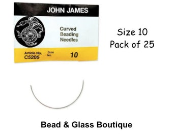 John James Brand, English Beading Needles, CURVED, Size 10, 25 needles per envelope; GREAT for Bead Embroidery Edging, Made in England