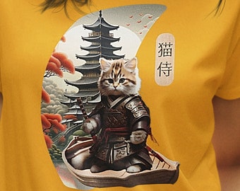 Samurai Cat T-Shirt, Kung Fu, Japanese Kawaii Ninja Cat T-Shirt, Japanese Anime, Samurai Cat Tattoo Style, Cute Cat Lover, Ninja Samurai