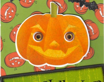 Halloween Card – Pumpkin with Googly Eyes, Happy Halloween Greeting, Non-Opening Flat Card