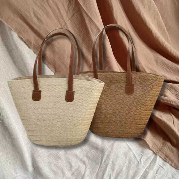 Handmade straw handbag, beach tote bag, summer woman shoulder woven bag,  Straw Purse, gift for her