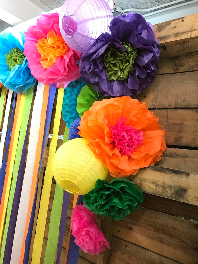Mexican Tissue Paper Flowers Photo Wall Wedding Fiesta Etsy