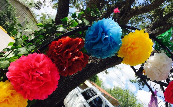 tissue paper backdrop mexican paper flowers garland tissue pom poms set of 10 nursery decor baby shower wedding reception mexican paper flower garland