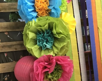 Mexican Fiesta Tissue Paper Flower Pom Poms - Set of 10