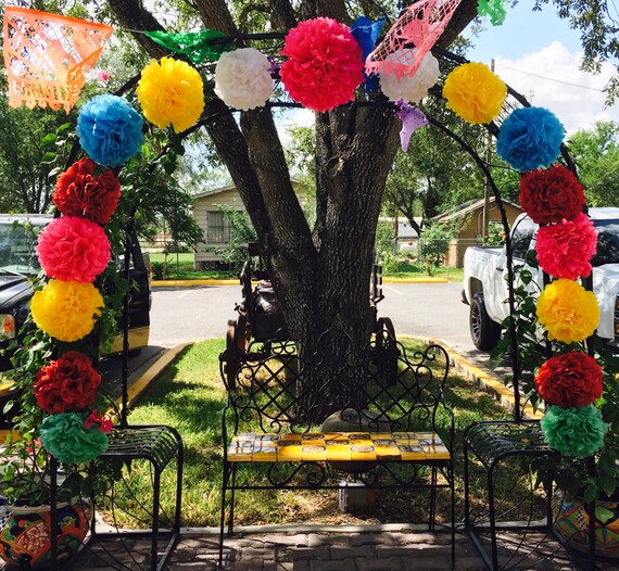 Photo Wall Paper Tissue Flowers Mexican Wedding Pom Poms Etsy
