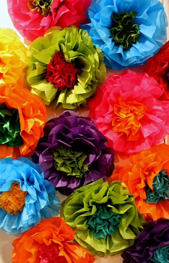 Mexican Tissue Paper Flowers - Handmade in Mexico - Set of 12