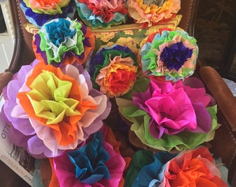 Mexican Tissue Paper Flowers: Multicolor Wedding Decorations - Set of 10