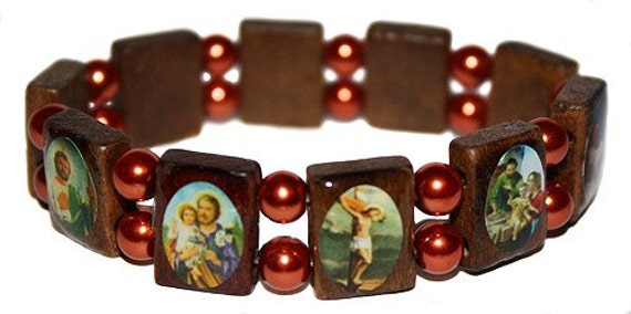 Wooden Saints Catholic Charm Bracelet With Beads Etsy Australia