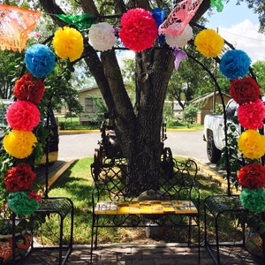 Mexican Fiesta Paper Flower Pom Poms: Wedding Backdrop Decor (Set of 20)