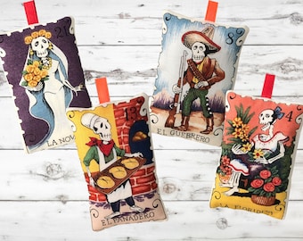 Dia de los Muertos Loteria Christmas Ornaments Day of the Dead Fabric Decorations Wedding Party Favors