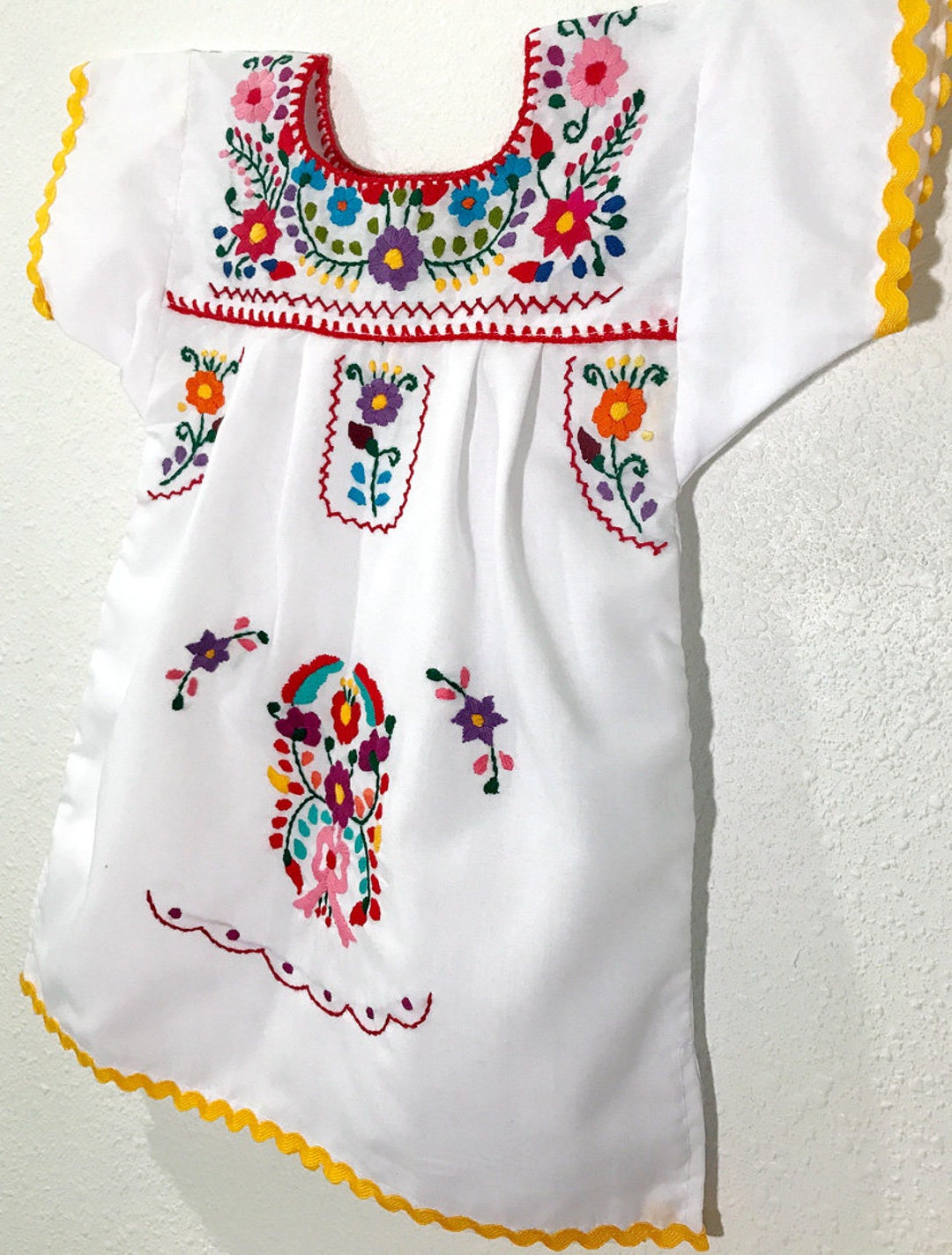 Mexican Baby Dress Embroidered White Fiesta Flower Girl Dress Size 3T ...