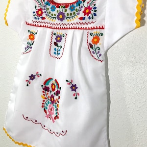 Mexican Baby Dress Embroidered White Fiesta Flower Girl Dress - Size 3T