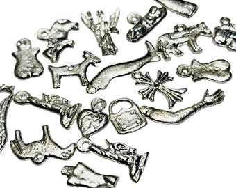Mexican Milagros Charms Silvertone Jewelry Altars Shrines - Set of 6