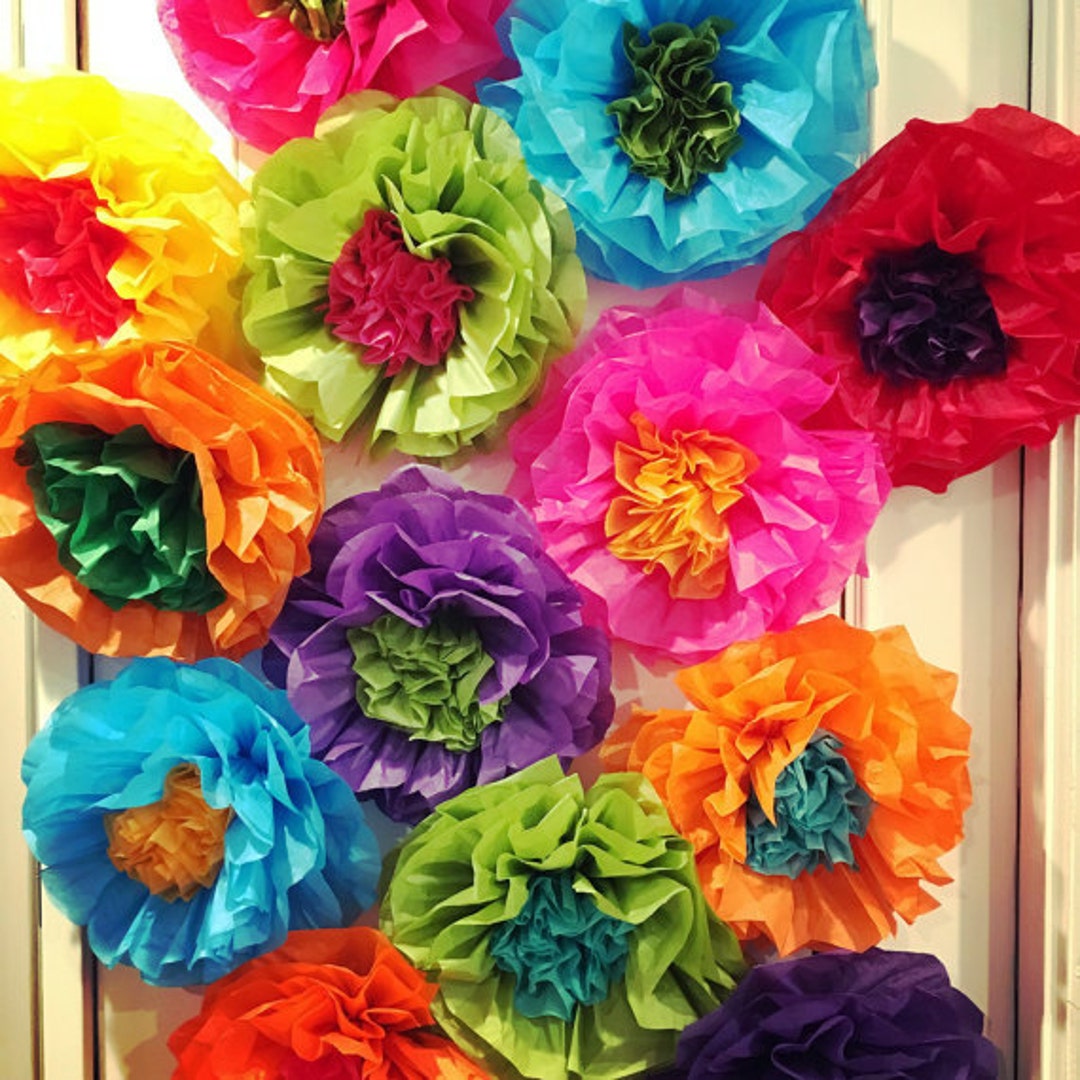 Mexican Tissue Paper Flowers Photo Wall Wedding Fiesta Decorations Set of  100 