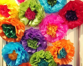 Mexican Tissue Paper Flowers Photo Wall Wedding Fiesta Decorations - Set of 10