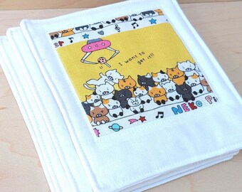 Cat Claw Machine - Set of 4 Coasters - Yellow and White, Funny Kawaii Japanese fabric drink coasters