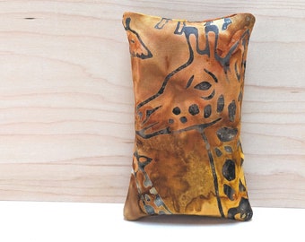 Batik Giraffe Pocket Tissue Holder - wildlife brown fabric to-go facial tissue pouch, African animals, dyed cotton travel sized tissue case