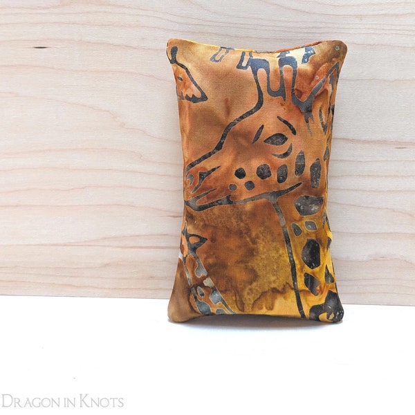 Batik Giraffe Pocket Tissue Holder - wildlife brown fabric to-go facial tissue pouch, African animals, dyed cotton travel sized tissue case