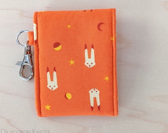 Rabbit Orange Lip Gloss Holder - Celestial Bunnies, Tall or Short Pouch, Swivel Clip Keychain, Mini Essentials Case, Star and Moon, Kawaii