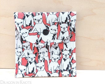 French Bulldog Accessory Pouch - 4in Pink Case for Small Accessories - Boston Terrier, Small White Dog